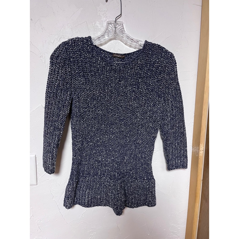 J. McLaughlin Navy and White Marled Knit Peplum Sweater